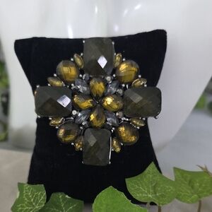 Vintage Silver and Green Flower Brooch Pin